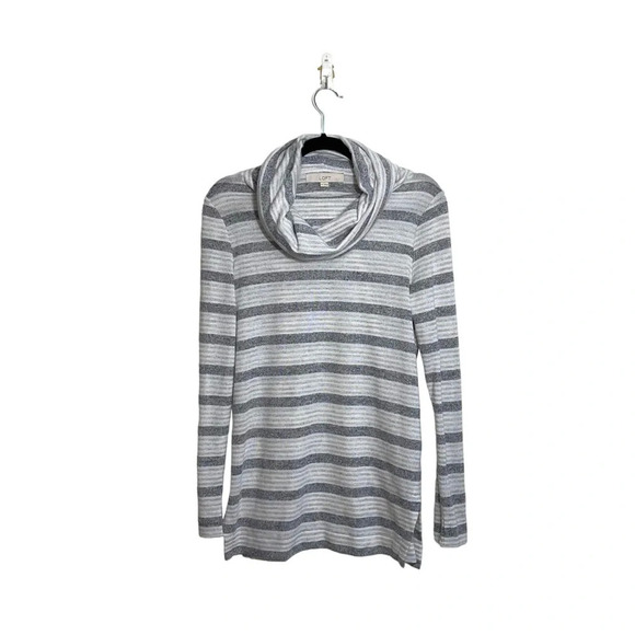 LOFT Light Gray & White Striped Cowl Neck Plush Tunic Sweater Xsmall Women’s - Picture 10 of 10